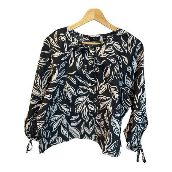 G by Giuliana Printed Stretch Poplin Blouson Sleeve Top Size Large Black NWOT - Picture 2 of 7